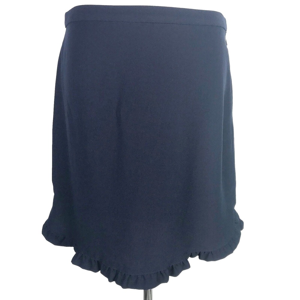 Draper James Skirt Womens 10 Navy Blue Mini Ruffle Hem Preppy Classic New